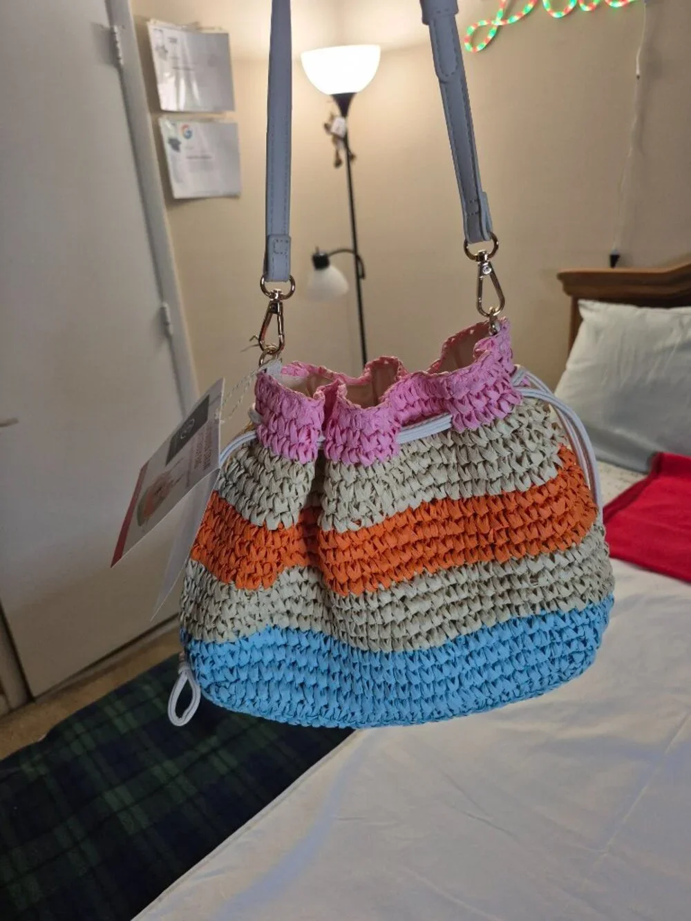 HandWoven Straw Crossbody Bag Natural Beaded - LIVE IN STYLE, NEW